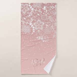 Elegant white lace floral and confetti design bath towel set