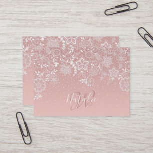 Elegant white lace floral and confetti design business card