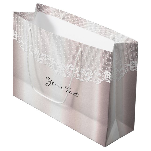 Elegant White Lace Floral Gift Bag (Front Angled)