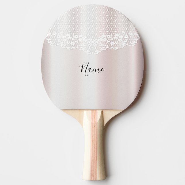 Elegant White Lace Floral Ping Pong Paddle (Front)