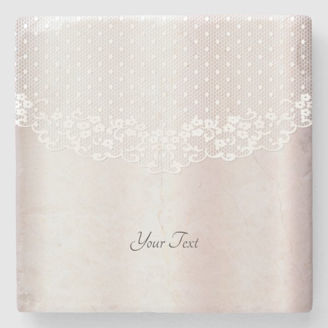 Elegant White Lace Floral Stone Coaster (Front)