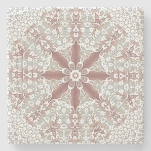 Elegant White Lace Floral Stone Coaster