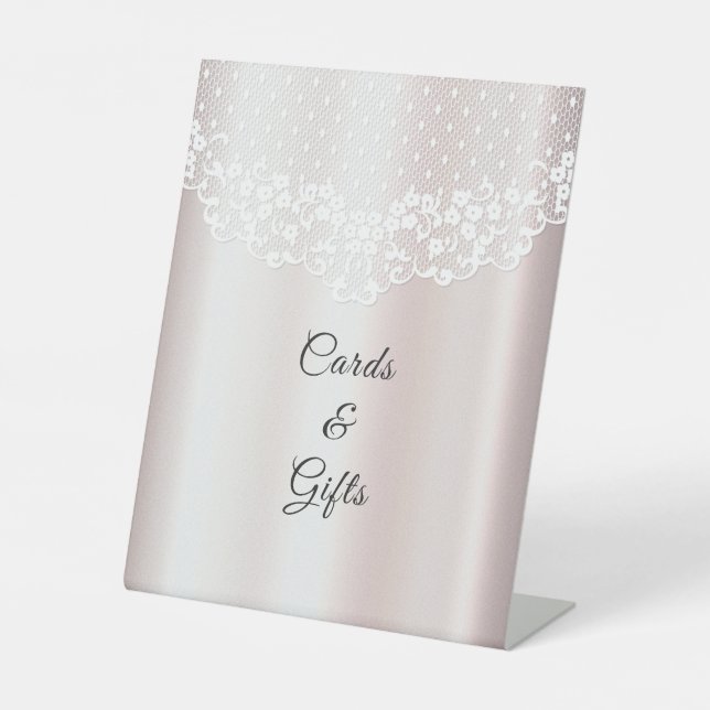 Elegant White Lace Floral Tabletop Signs (Front)