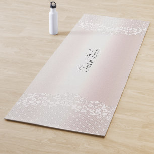 Elegant White Lace Floral Yoga Mat