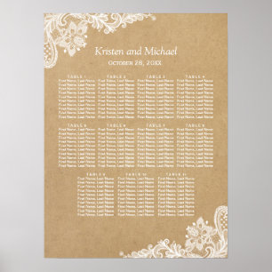Elegant White Lace Kraft Wedding Seating Chart