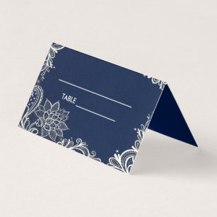 elegant white lace navy blue Place Card