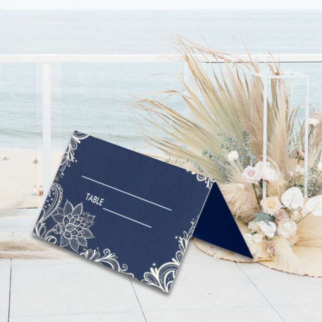 elegant white lace navy blue Place Card (elegant white lace navy blue Place Card)
