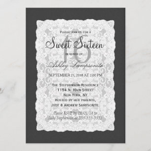 Elegant White Lace on Black Invitation