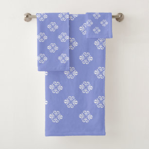 Elegant White Lace Pattern on Sky Blue Bath Towel Set