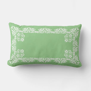 Elegant White Lace Vector on Light Green Lumbar Pillow