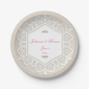 Elegant, White Lace, Wedding, Custom Paper Plate