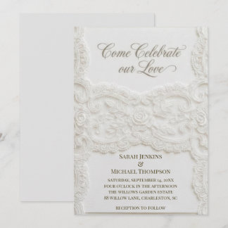 Elegant White Lace Wedding Invitation