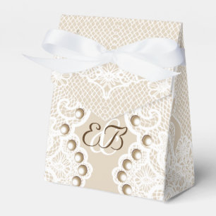 Elegant white lace with pearls beige wedding favor box