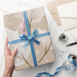 Elegant White Leaf Wrapping Paper   Minimal Botani