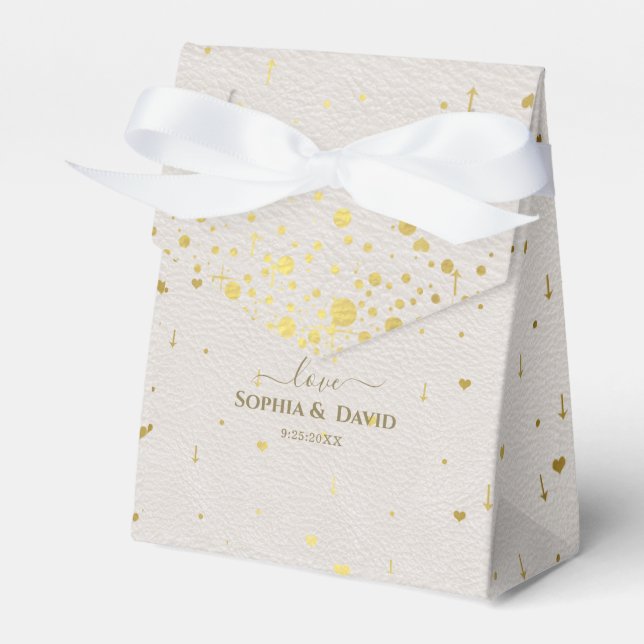 Elegant White Leather Gold Confetti Wedding  Favor Box (Front Side)