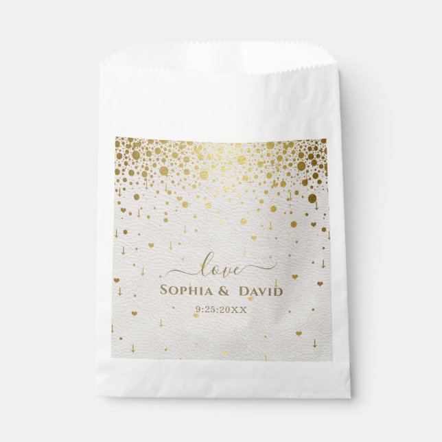 Elegant White Leather Gold Confetti Wedding  Favour Bag (Front)
