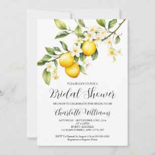 Elegant White Lemon Themed Bridal Shower Brunch Invitation