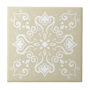 Elegant White Light Beige Azulejo Pattern A01c Tile