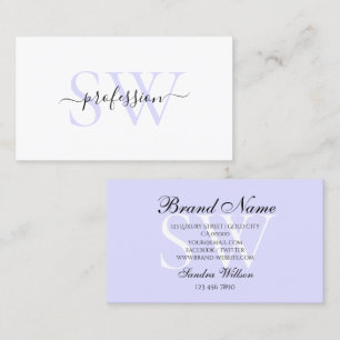 Elegant White Light Pastel Baby Blue with Initials Business Card