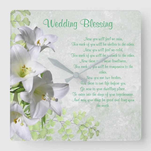 Elegant White Lilies Apache Wedding Blessing Square Wall Clock (Front)