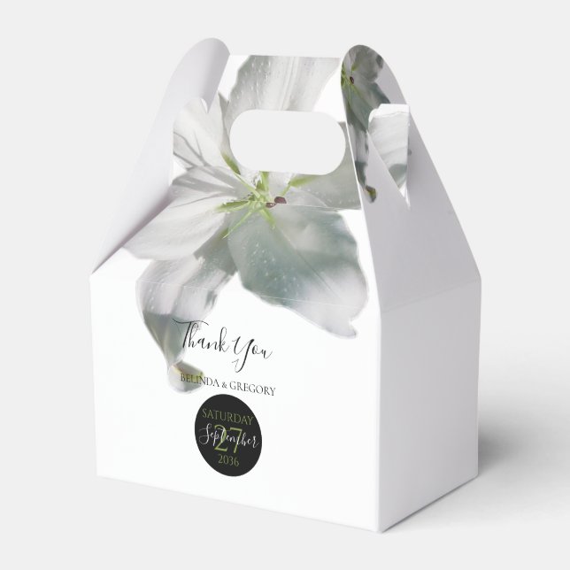 Elegant White Lilies Wedding Favor Box (Front Side)