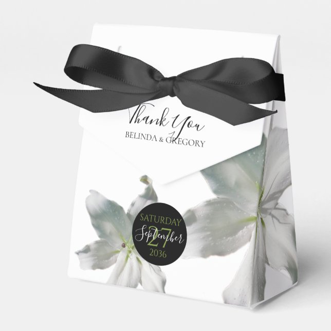 Elegant White Lilies Wedding Favor Box (Front Side)