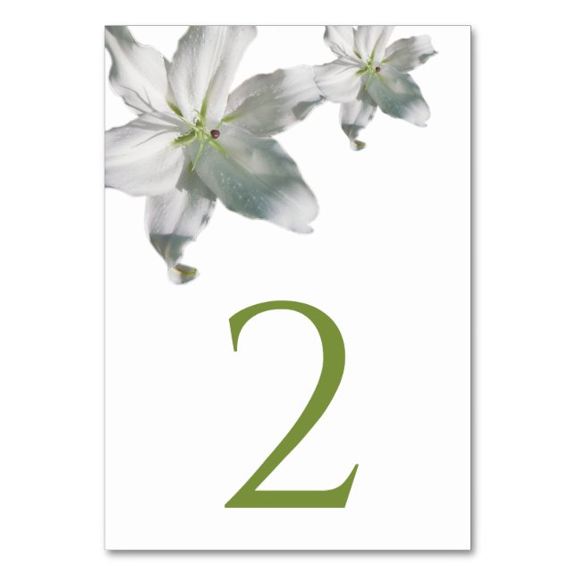 Elegant White Lilies Wedding Table Number (Front)