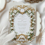Elegant White Lilies with Faux Gold Invitation<br><div class="desc">Make your special day unforgettable with this elegant wedding invitation featuring a luxurious faux gold and floral motif. The design showcases delicate white Lily blossoms surrounded by lush green foliage, framed with intricate gilded baroque and art deco-inspired embellishments. Set against a soft sage green background, this card exudes timeless sophistication...</div>