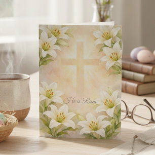Elegant White Lily Cross Easter Christian Religion Holiday Card