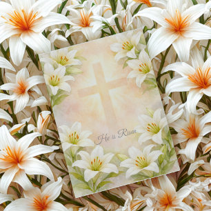 Elegant White Lily Cross Easter Christian Religion Holiday Card