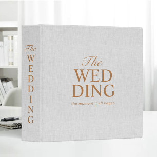 Elegant White Linen Bold Gold Wedding Typography Binder