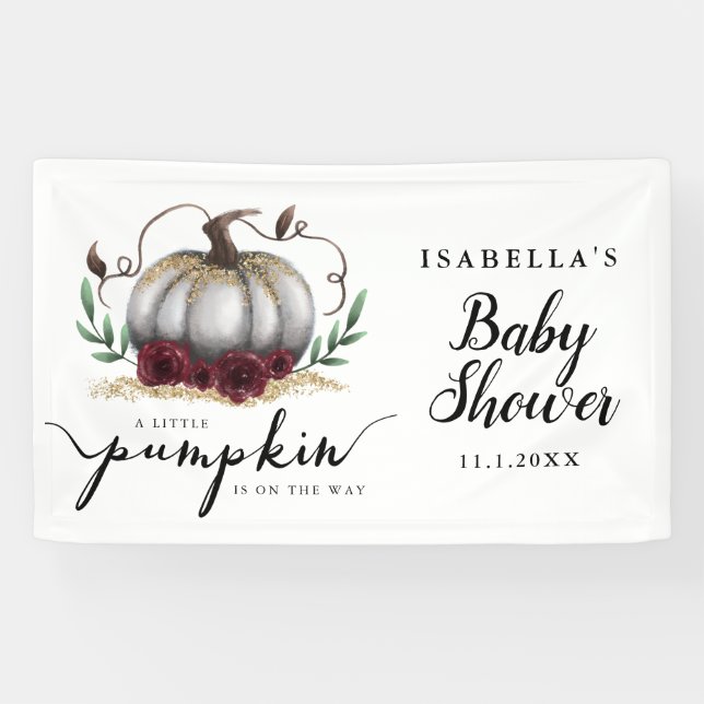 Elegant White Little Pumpkin Baby Shower Banner (Horizontal)