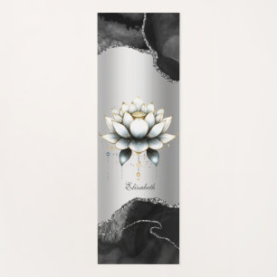 Elegant White Lotus Black Marble Glitter Yoga  Mat