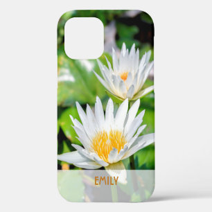 Elegant White Lotus Flower Name Personalized iPhone 12 Case