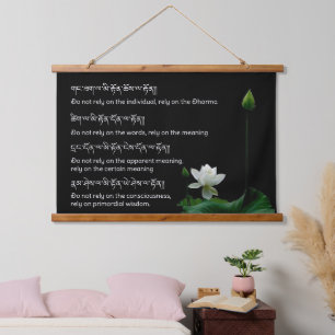 Elegant White Lotus Tibetan Buddhist Quotes Hanging Tapestry