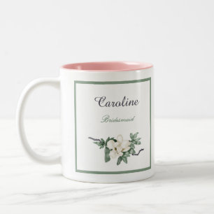 Elegant White Magnolia Blossom Bridesmaid Two-Tone Coffee Mug