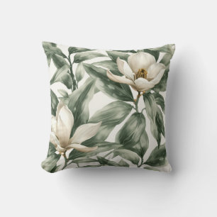 Elegant White Magnolia Botanical Decorative Accent Throw Pillow