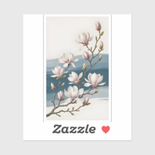 Elegant White Magnolia Flower Branches Blue Brushs