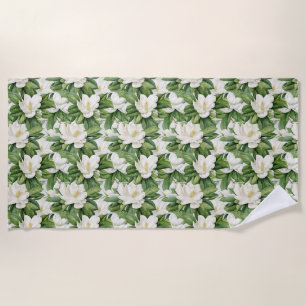 Elegant White Magnolia Flower Seamless Beach Towel
