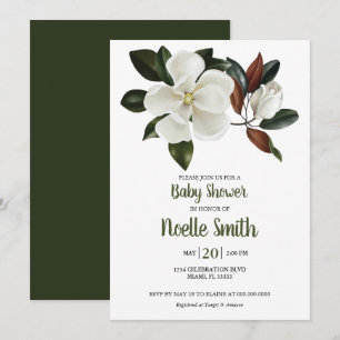 Elegant White Magnolia Flowers, Baby Shower Invitation