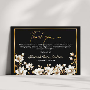 Elegant White Magnolia Gold Black Sympathy Message Thank You Card