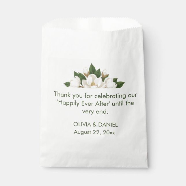 Elegant White Magnolia Wedding Favour Bag (Front)