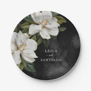 Elegant White Magnolia Wedding Paper Plate