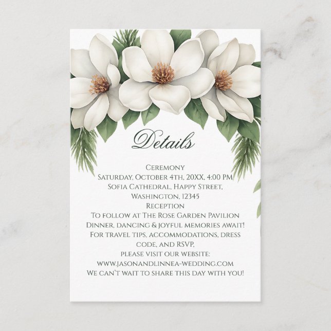 Elegant White Magnolia Wedding Pine Tree Frame Enclosure Card (Front)
