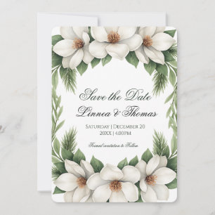 Elegant White Magnolia Wedding Pine Tree Frame Save The Date