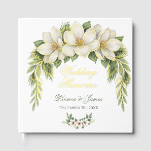 Elegant White Magnolia Winter Wedding Pine Tree  Guest Book