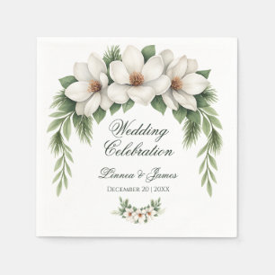 Elegant White Magnolia Winter Wedding Pine Tree Napkin