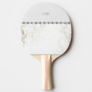 Elegant White Marble and Diamond Look Ping Pong Paddle