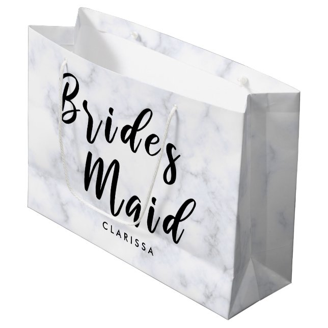 Elegant white marble & black bridesmaid large gift bag (Front Angled)