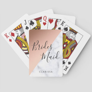 Elegant white marble & copper rose gold bridesmaid playing cards